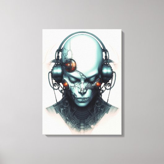 Cyborg Cyberpunk DJ Canvas Afdruk (Voorkant)