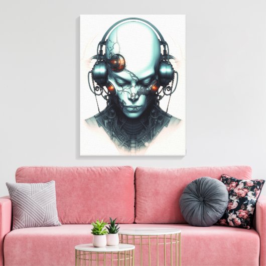 Cyborg Cyberpunk DJ Canvas Afdruk (Insitu (Woonkamer))