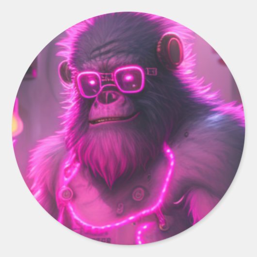 Cyborg Gorilla Mecha Steampunk Style Ronde Sticker (Voorkant)
