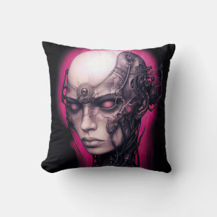 Cyborg Meisje Cool Tiener Roze Neon Kussen