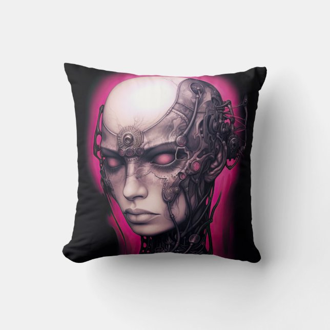Cyborg Meisje Cool Tiener Roze Neon Kussen (Voorkant)