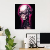 Cyborg Meisje Cool Tiener Roze Neon Poster (Thuiskantoor)