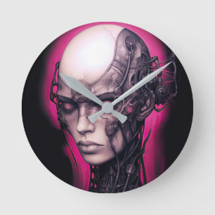 Cyborg Meisje Cool Tiener Roze Neon Ronde Klok