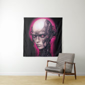 Cyborg Meisje Cool Tiener Roze Neon Wandkleed (In situ)