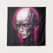 Cyborg Meisje Cool Tiener Roze Neon Wandkleed (Voorkant)