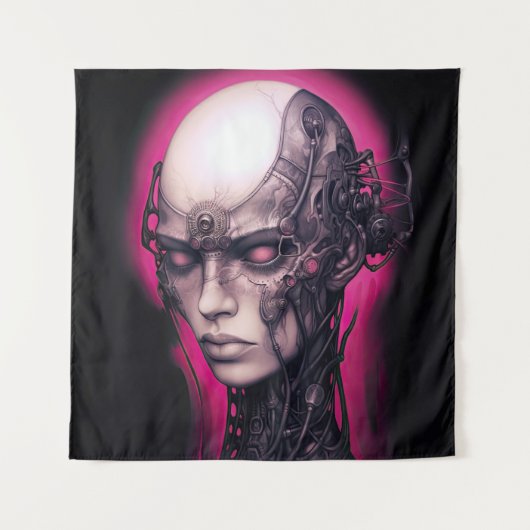 Cyborg Meisje Cool Tiener Roze Neon Wandkleed (Voorkant)