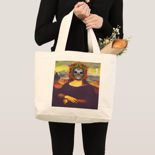 Cyborg Mona Lisa Large Canvas tas (Voorkant (product))