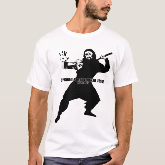 Cyborg Pirate Ninja Jesus T-shirt (Voorkant)