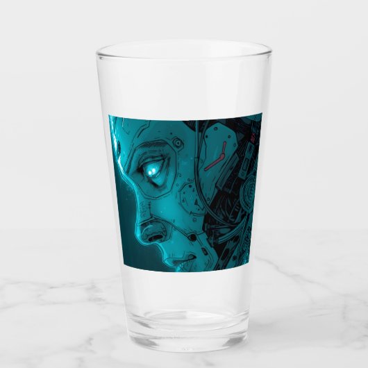 CYBORG ROBOTIC HEAD Beer Glas (Voorkant)