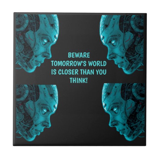 CYBORG ROBOTIC HEAD Ceramic Tile Tegeltje (Voorkant)