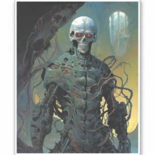 Cyborg Skeleton Futuristic Science Fiction Sticker