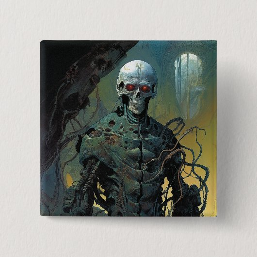 Cyborg Skeleton Futuristic Science Fiction Vierkante Button 5,1 Cm (Voorkant)