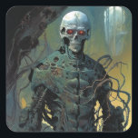 Cyborg Skeleton Futuristic Science Fiction Vierkante Sticker<br><div class="desc">Fantasy art producten van The Lunarium.</div>