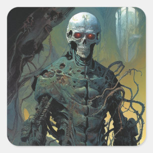 Cyborg Skeleton Futuristic Science Fiction Vierkante Sticker
