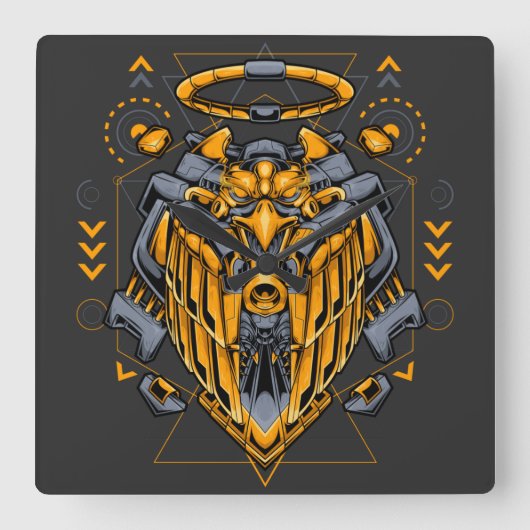 Cyborg Square Wall Clock Vierkante Klok (Voorkant)