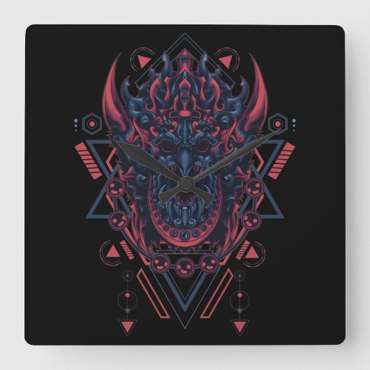 Cyborg Square Wall Clock Vierkante Klok (Voorkant)