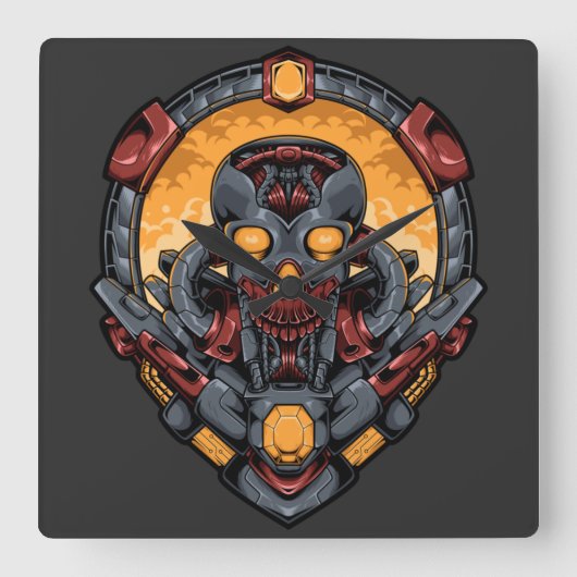 Cyborg Square Wall Clock Vierkante Klok (Voorkant)