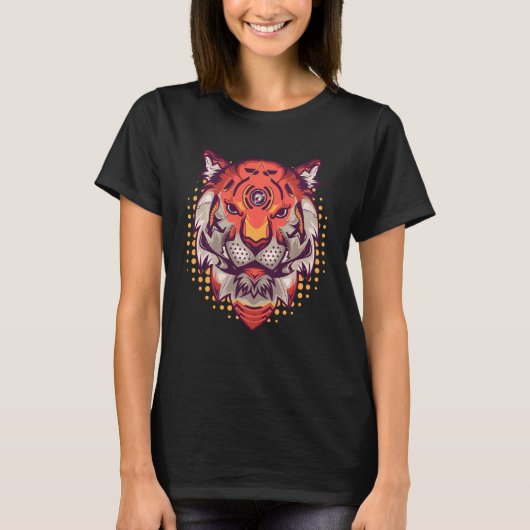 Cyborg Tiger Head Wilde Cat Tiger Graphic Tiger Fa T-shirt (Voorkant)