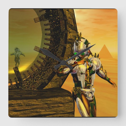 CYBORG TITAN, DESERT HYPERION Science Fiction Scif Vierkante Klok (Voorkant)