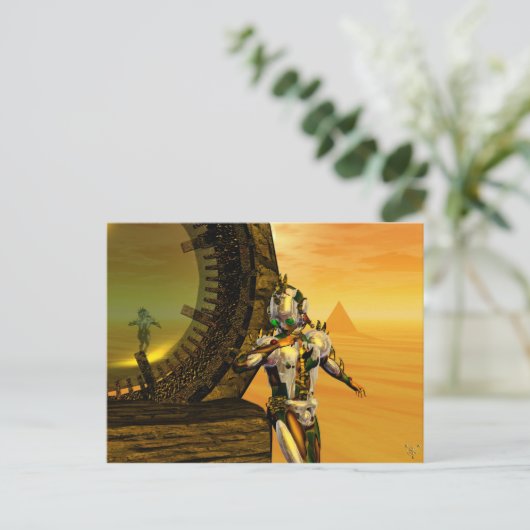 CYBORG TITAN IN DESERT OF HYPERION Science Fiction Briefkaart (Staand voorkant)
