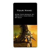 CYBORG TITAN IN HYPERION DESERT Sci-Fi Etiket (Voorkant)