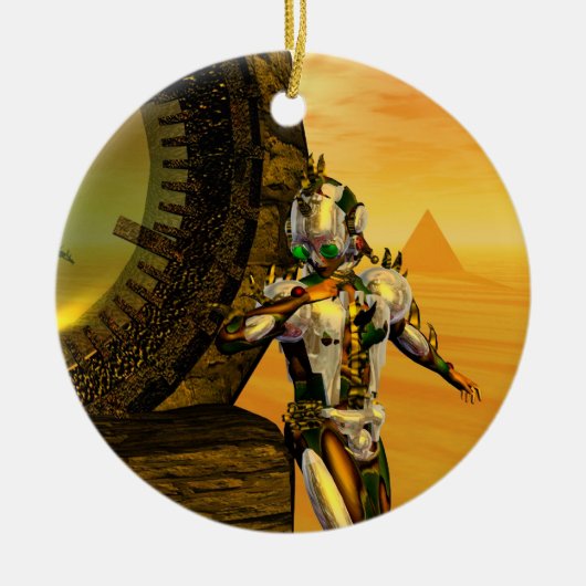 CYBORG TITAN IN HYPERION DESERT Sci-Fi Keramisch Ornament (Voorkant)