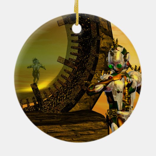 CYBORG TITAN IN HYPERION DESERT Sci-Fi Keramisch Ornament (Achterkant)