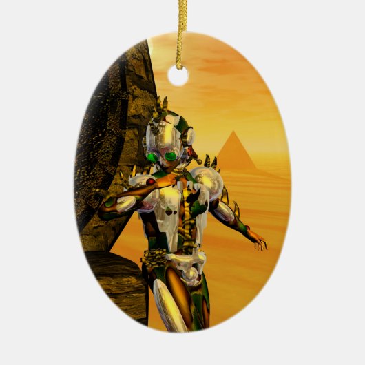 CYBORG TITAN IN HYPERION DESERT Sci-Fi Keramisch Ornament (Voorkant)