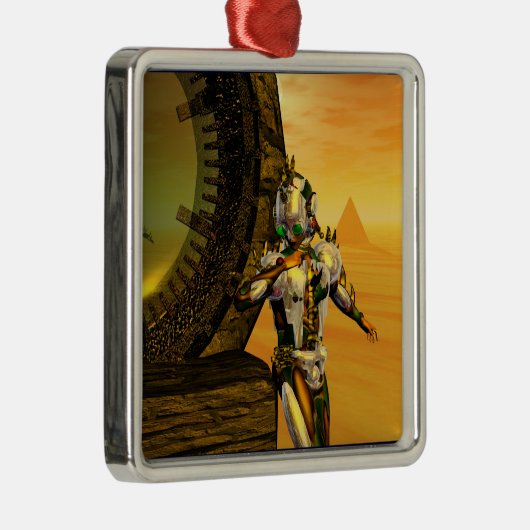 CYBORG TITAN IN HYPERION DESERT Sci-Fi Square Metalen Ornament (Rechts)