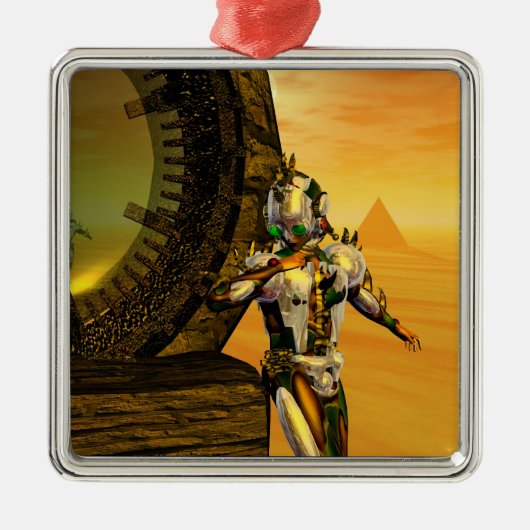CYBORG TITAN IN HYPERION DESERT Sci-Fi Square Metalen Ornament (Voorkant)