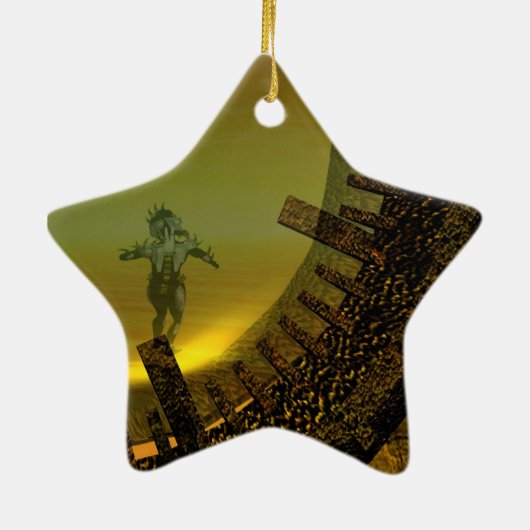 CYBORG TITAN IN HYPERION DESERT Sci-Fi Star Keramisch Ornament (Achterkant)