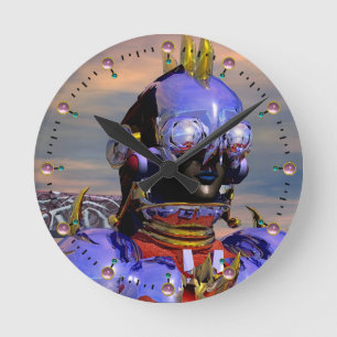 CYBORG TITAN PORTRAIT Blue Science Fiction Scifi Ronde Klok
