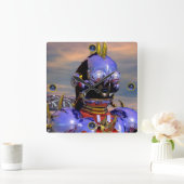CYBORG TITAN PORTRAIT Blue Science Fiction Scifi Vierkante Klok (Huis)