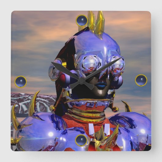 CYBORG TITAN PORTRAIT Blue Science Fiction Scifi Vierkante Klok (Voorkant)