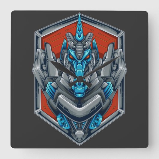 Cyborg Vierkante Wandklok (Voorkant)