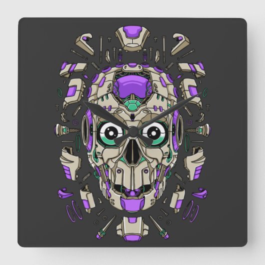 Cyborg Vierkante Wandklok (Voorkant)