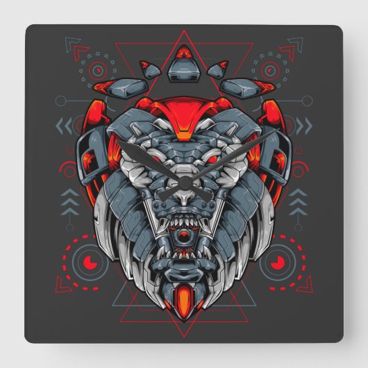 Cyborg Vierkante Wandklok (Voorkant)