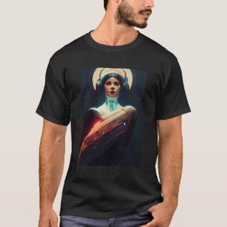 Cyborg Vrouw Retro Donker  Sci-Fi Illustratie T-shirt
