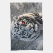 Cyborg witte tijger keukendoek, futuristische scie theedoek (Verticaal)
