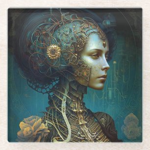 Cyborg Woman Fantasy Sci-Fi Art Glazen Onderzetter