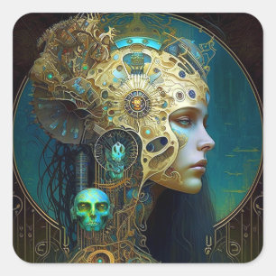 Cyborg Woman Fantasy Sci-Fi Art Square Sticker