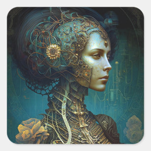 Cyborg Woman Fantasy Sci-Fi Art Vierkante Sticker