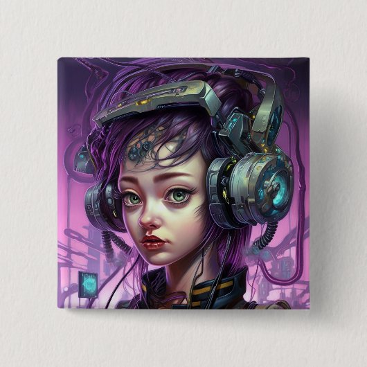 Cyborg Woman Science Vierkante Button 5,1 Cm (Voorkant)