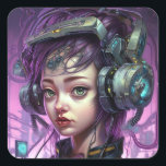 Cyborg Woman Science Vierkante Sticker<br><div class="desc">Fantasy art producten van The Lunarium.</div>