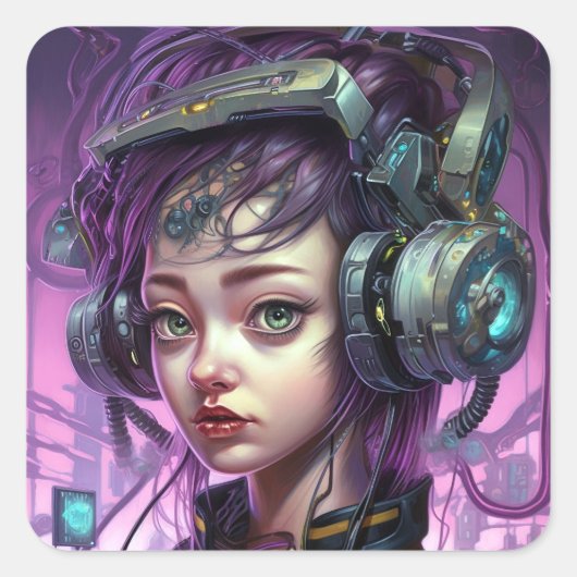 Cyborg Woman Science Vierkante Sticker (Voorkant)