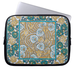 cyclamen blauw art nouveau bloem botanisch laptop sleeve