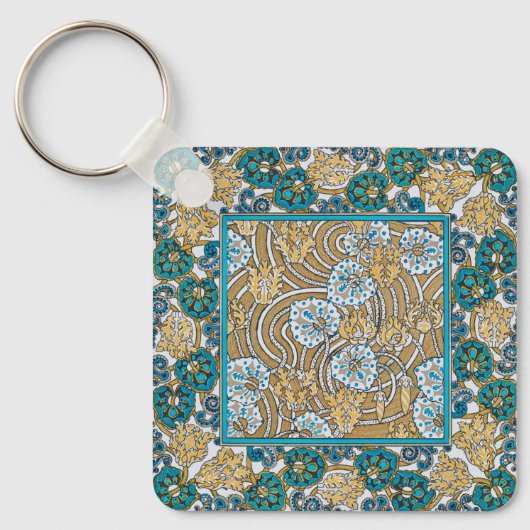 cyclamen blauw art nouveau bloem botanisch sleutelhanger (Voorkant)