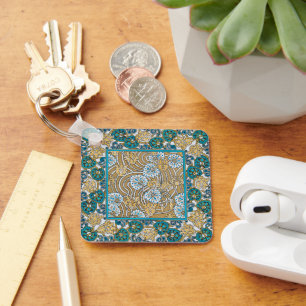 cyclamen blauw art nouveau bloem botanisch sleutelhanger