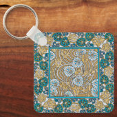 cyclamen blauw art nouveau bloem botanisch sleutelhanger (Voorkant)