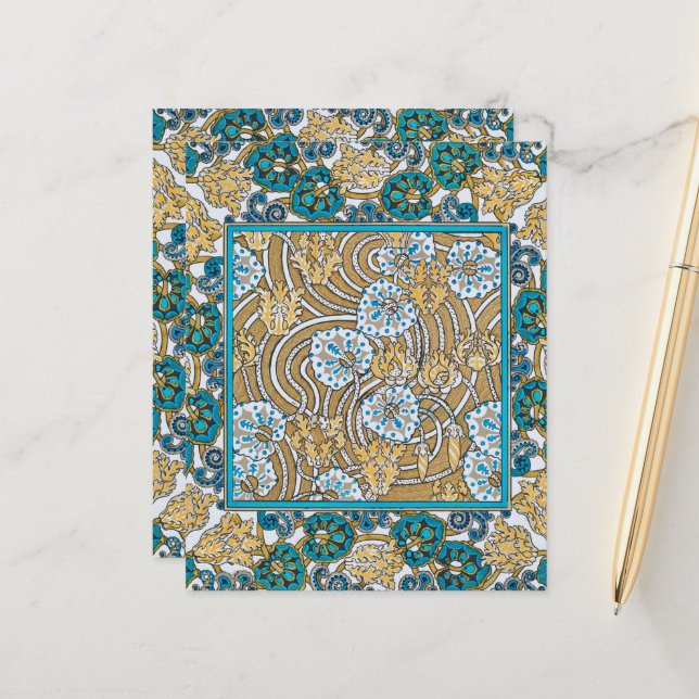 cyclamen blue art nouveau bloem behang (Voorkant / Achterkant in situ)